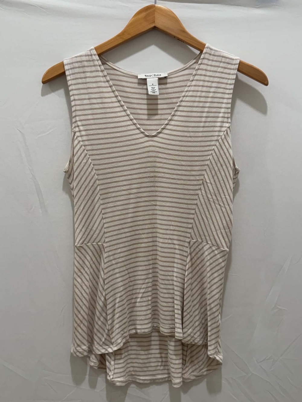 White House Black Market Beige Striped V-Neck Sleeveless Top S Women